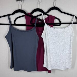 Easygala Square Neck Tank Top & Lace Cami Bundle Of Three Maroon Gray Small